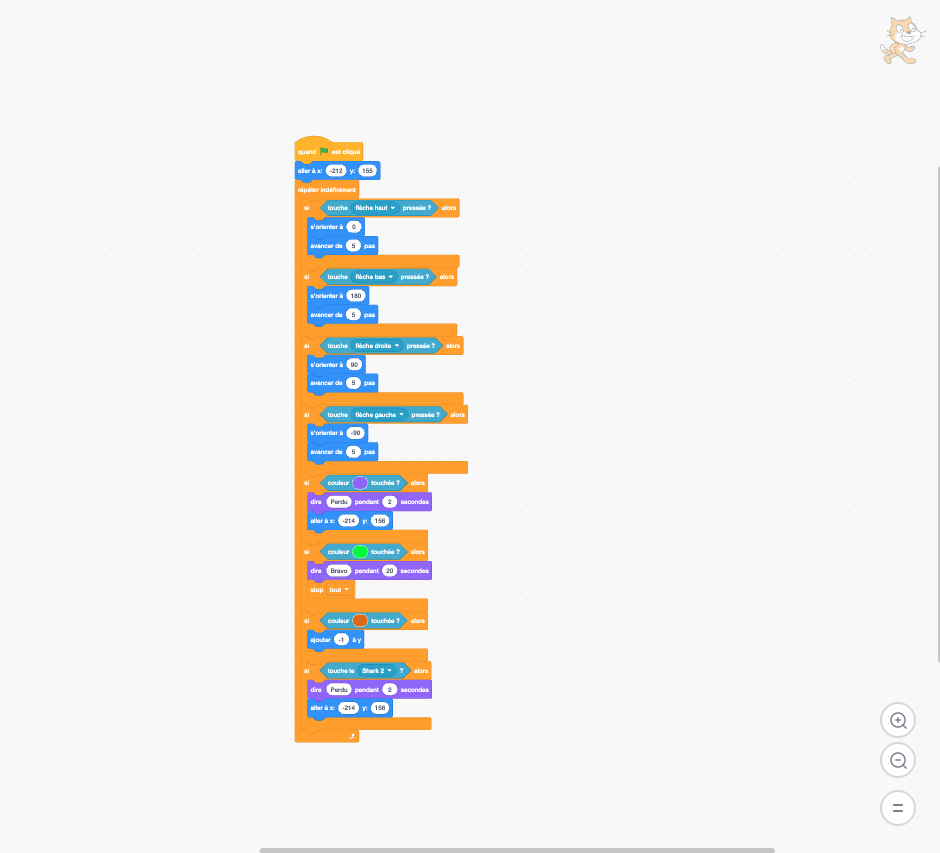 Zone de scripts Scratch avec des blocs assemblés
